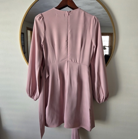 Lulus Rose Pink Long Sleeve Mini Wrap Dress Romantic Feminine Spring Size Small - Picture 8 of 16